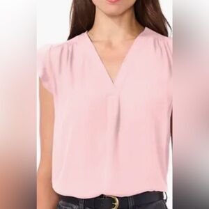 Vince Camuto Pink Orchid V-Neck Cap Sleeve Blouse size L NWT
